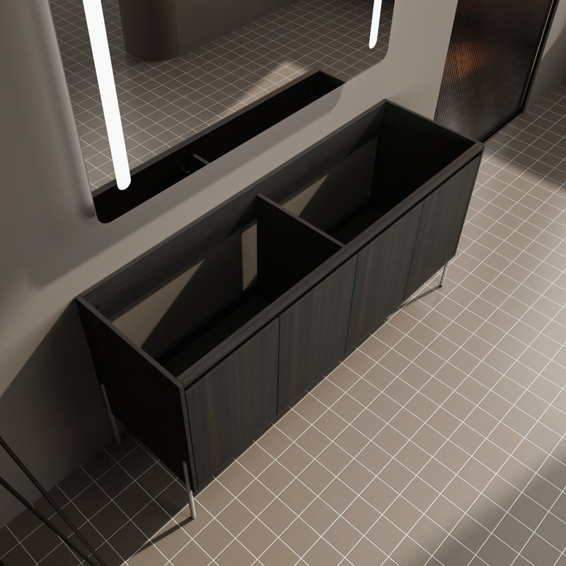 Rangement de salle de bain en chêne foncé de 60 po avec construction et résistance - meuble-lavabo résistant - idéal pour un décor moderne