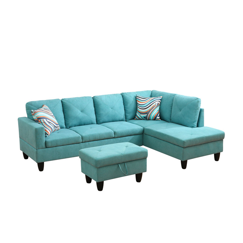 Canapé et méridienne avec repose-pieds Halid, Orienté à droite, Steel Blue Microfiber