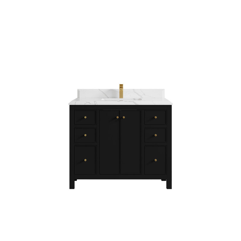 Meuble-lavabo simple 42 po avec plateau en quartz Chicago, Calacatta Laza
