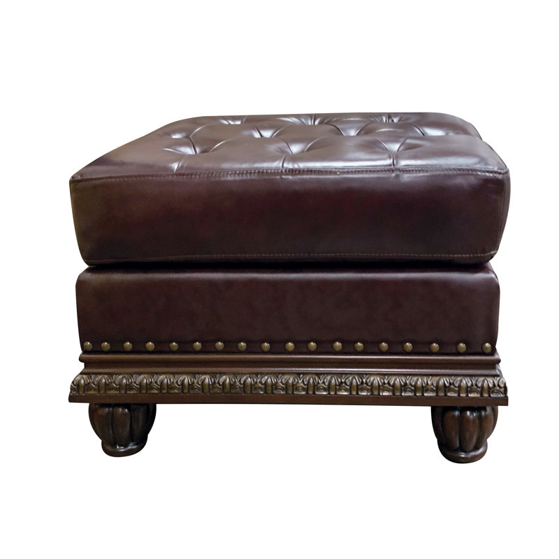 Cawthon Transitional 26" W Tufted Rectangle Ottoman in Espresso and Cherry