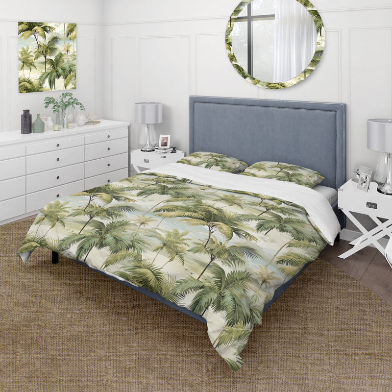 Ensemble de housse de couette Palm Impression Tropical Pattern - Tropical, Housse de couette pour très grand lit et 2 très