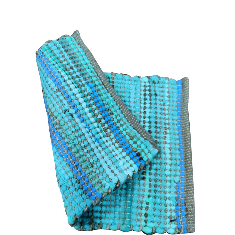 Jute, Cotton Rag Rug Woven Rectangle, Turquoise