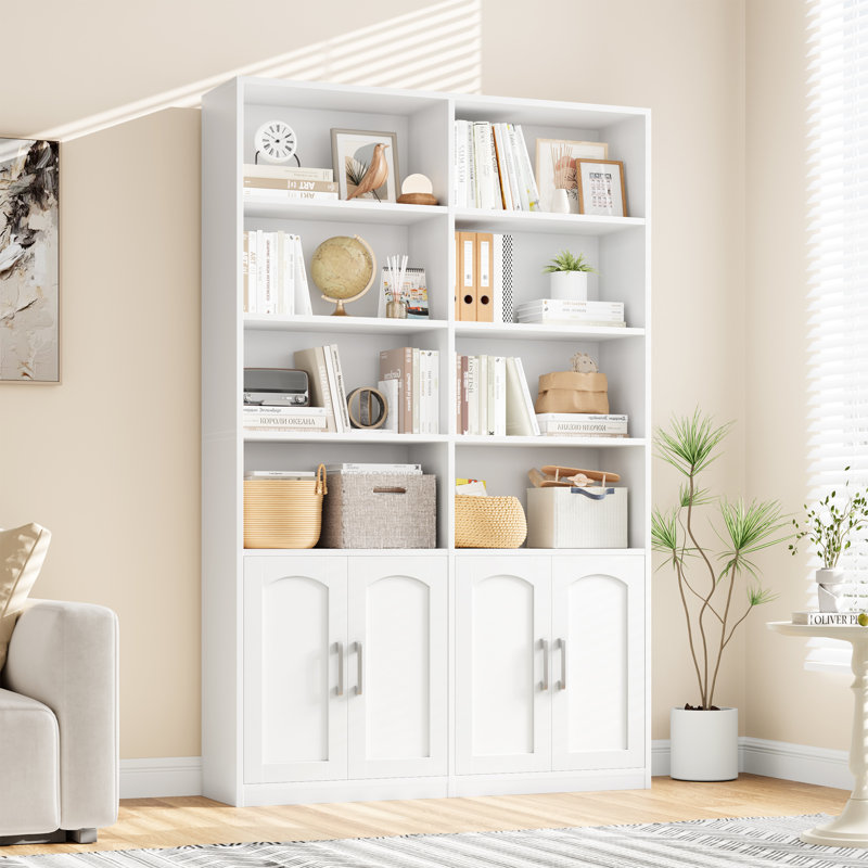 Kirklyn 73"H Storage Bookcase With Doors, Standard Bookcase with 8 Open Shelves, White