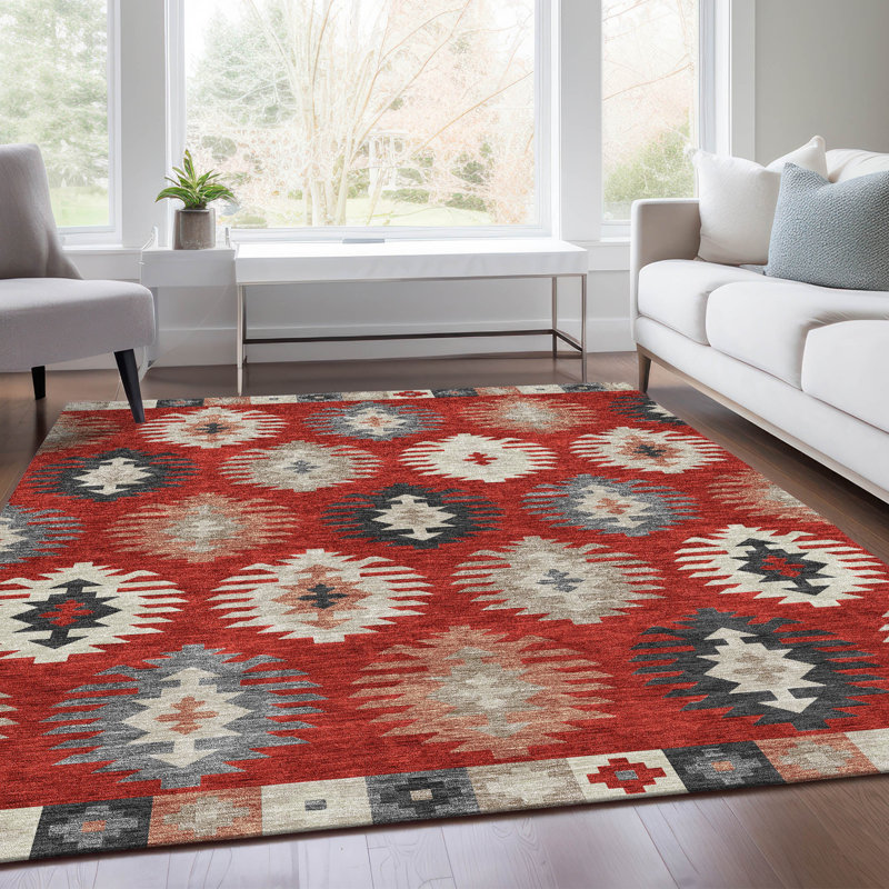 Premium Machine Washable Prisco Red Rug, Rectangle 8' x 10'