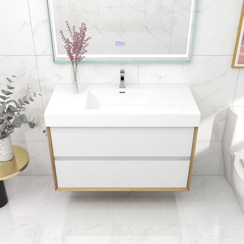 Ensemble de meuble-lavabo mural simple l 42 po Jaymarion, Blanc brillant