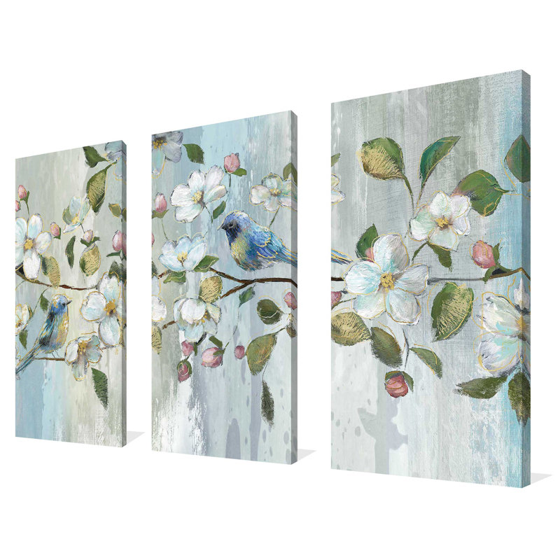 Painterly Spring - Ensemble de 3 peintures sur toile tendue, H 24 po x l 36 po x P 0,75 po