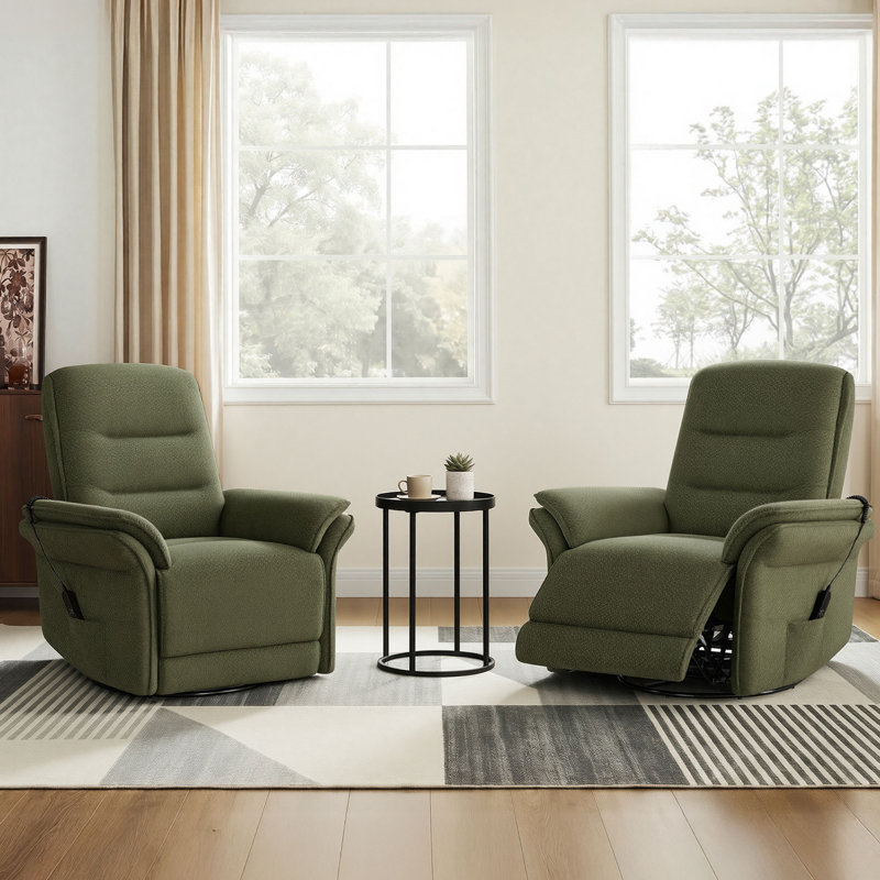 Fauteuil inclinable oscillant pivotant 35,4 po avec rangement latéral et chargement USB, Polyester vert mousse