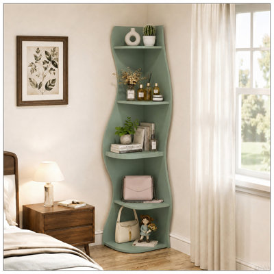 Étagère d'angle à 5 niveaux en forme de S, présentoir incurvé moderne autoportant, support de plante d'angle peu encombrant pour salon, chambre à coucher, salle de bain, bureau à domicile