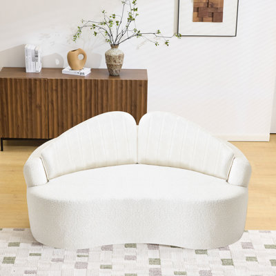 Deux places courbées, tissu chenille blanc, amovible, design simple et rétro, convient aux petits espaces, moelleux et doux, matériau principal à ressorts, poids du produit de 56,12 lb avec l'installation,