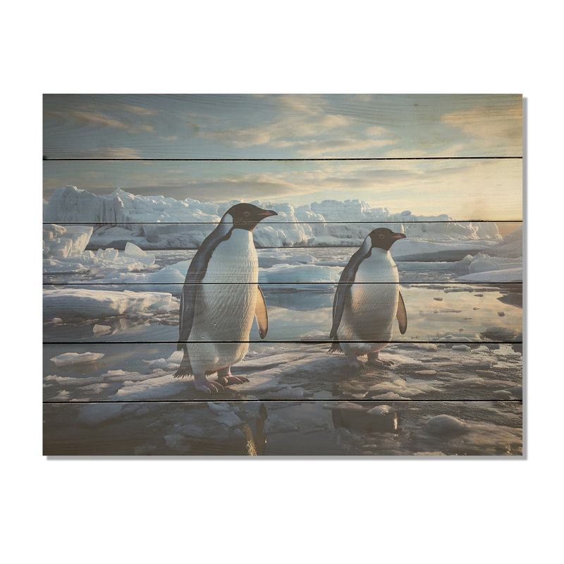 Pingouin se dandinant d'élégance I - art sur bois de pin pingouin naturel, H 10 po x l 20 po