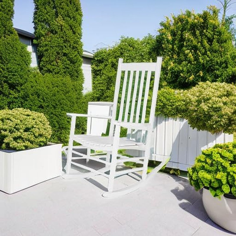 Chaise berçante en bois à haut dossier - Finition blanche