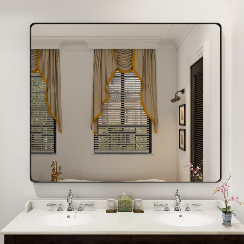 Miroir de salle de bain mural et d'angle Lesamuel, 40 po x 48 po, Noir