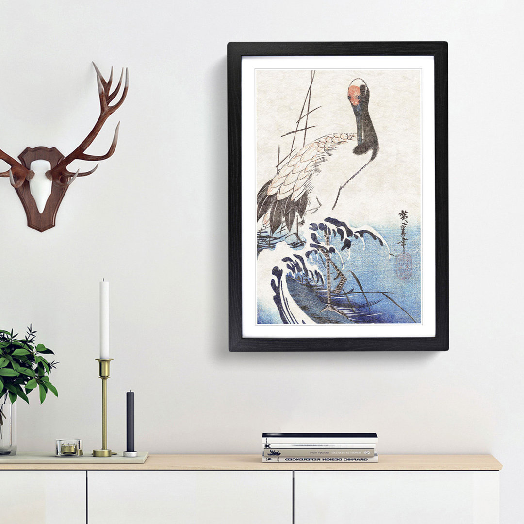 Crane & Wave by Utagawa Hiroshige - Framed Print