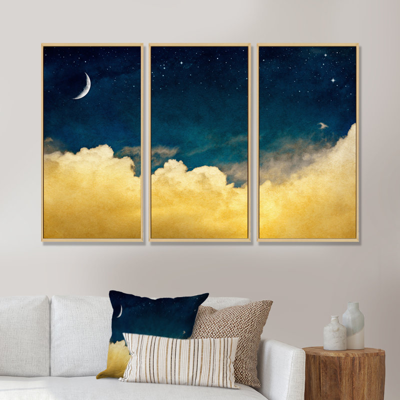 Yellow Clouds On A Dark Blue Sky Framed On Canvas