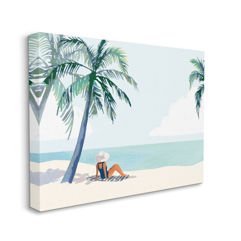 Impression sur toile, Au-417-Girl, plage tropicale sur toile par Victoria Barnes, H 30 po x l 40 po x P 1,5 po