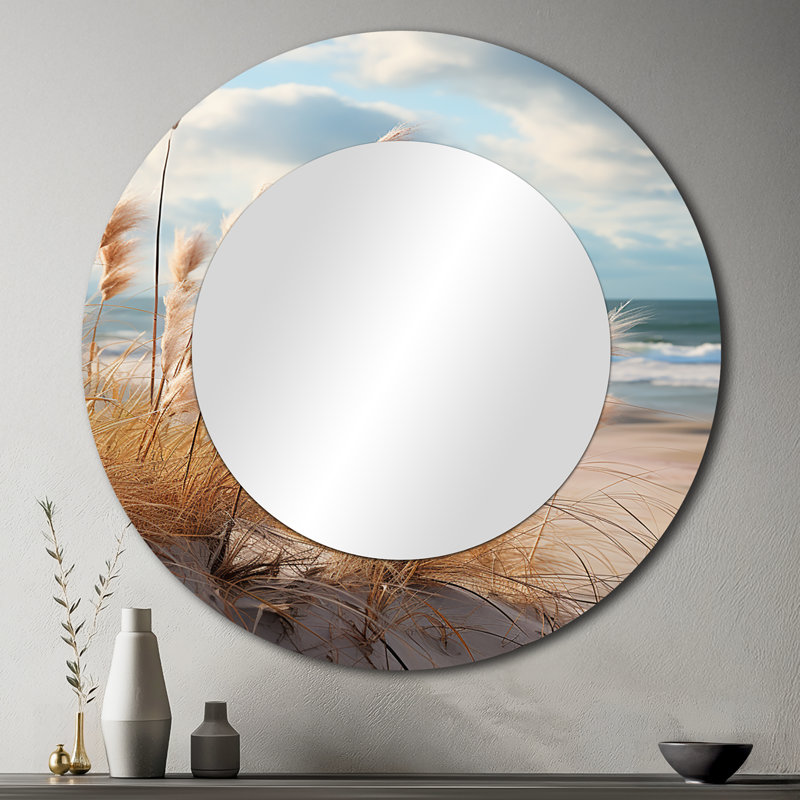 Sakir Beach Photo Coastal Harmony I - Beach Unique Wall Mirror, Coastal Round Mirror, Printed Metal Art, 36" x 36"
