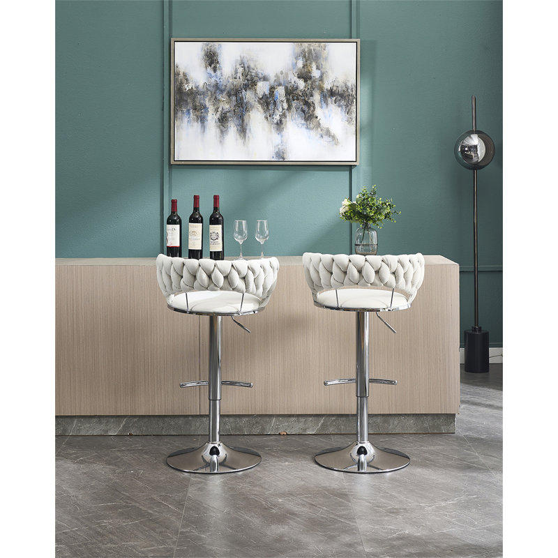 Ensemble de 2 tabourets de bar, avec repose-pieds chromé et base pivotante en velours à hauteur réglable et tabouret de bar simple chromé