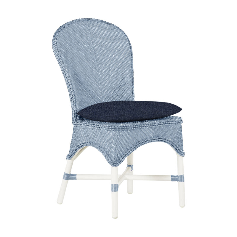 Savoy N-Dura Resin Wicker Outdoor Side Chair, No Welt, Chalk/Chambray, Intermix Indigo