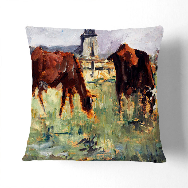 Cows In A Field Square Throw Cushion, 40cm H x 40cm W x 15cm D, Stone