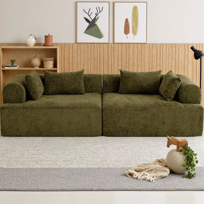 Canapé modulaire à deux places 96 po Boneless, Flanelle verte