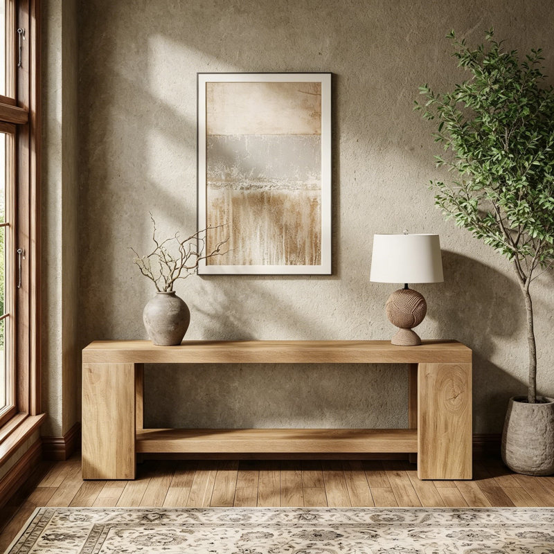 Console très longue avec rangement, canapé de ferme à 3 niveaux pour canapé derrière le canapé, entrée, salon et couloir, conception rustique étroite