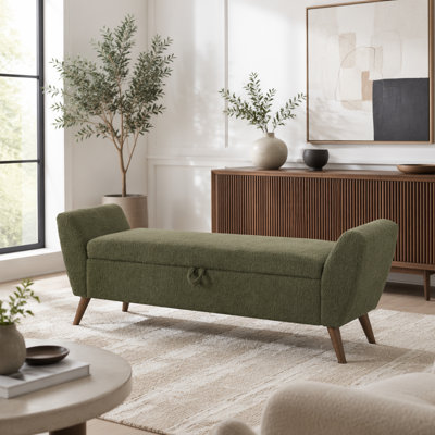Banc de rangement moderne de 60 po avec pieds en bois Mid-Centruy