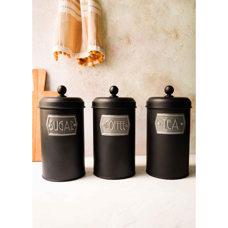 Metal Jar - Set of 3, Matte Black, 22cm H x 11cm W x 11cm D