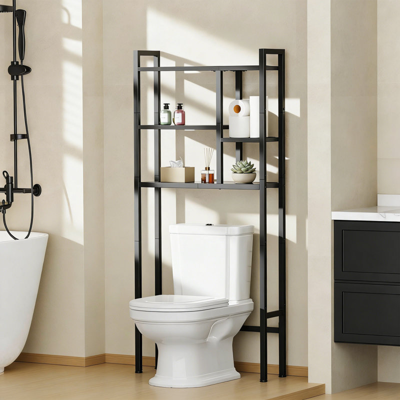 Over The Toilet Storage Rack, 3-Tier Freestanding Bathroom Organizer With Wood Shelves And Metal Frame, Space Saving Shelf For Bathroom, Laundry Room, And Living Room, Easy Assembly