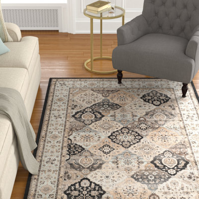 Setser Viscose Oriental Rug in Beige/Black