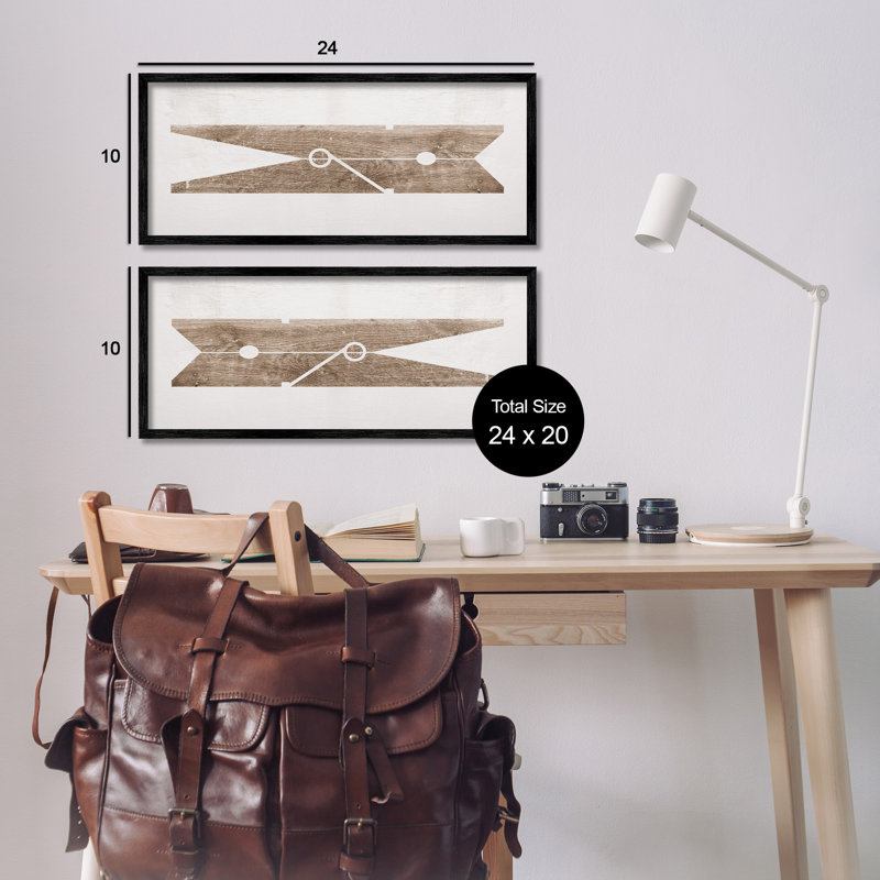 Minimal Laundry Clothespins 2 Piece Black Framed Giclee Art Set by Daphne Polselli, Midnight Black Framed Giclee