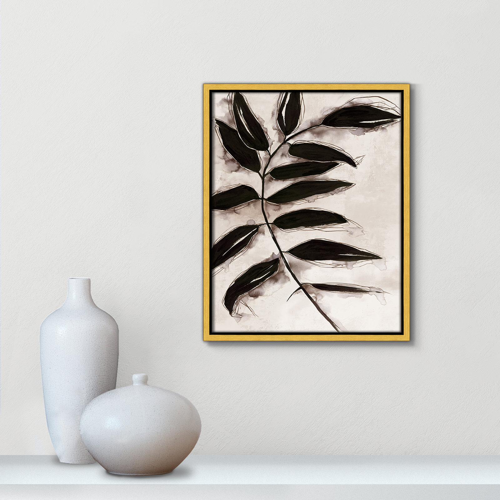 Leaves II by Eva Watts, 15.5" H x 12.5" W x 2" D, Gold Framed