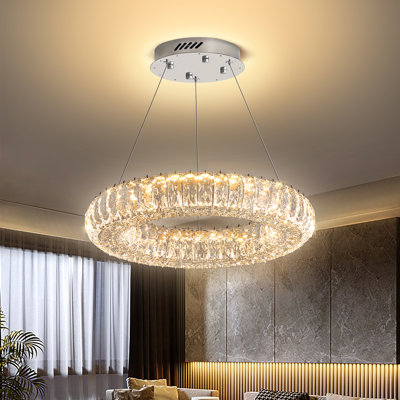 Birender Dimmable LED Crystal Ring Chandelier 15.7In Ring Pendant Light Kitchen Island