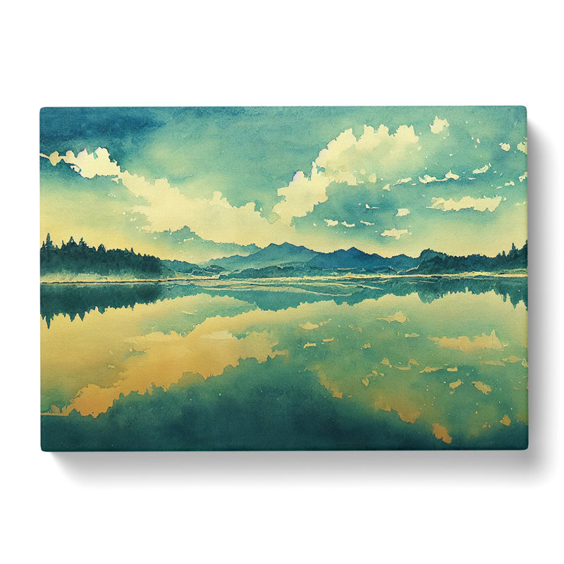 Watercolour Lake View - Wrapped Canvas Painting, 35cm H x 50cm W x 3cm D