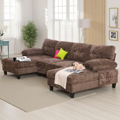 103.5" U-Shaped Chenille Sectional Sofa - Dual Chaise Lounges with Storage Pockets & Armrest Pillows, 250 lb Capacity