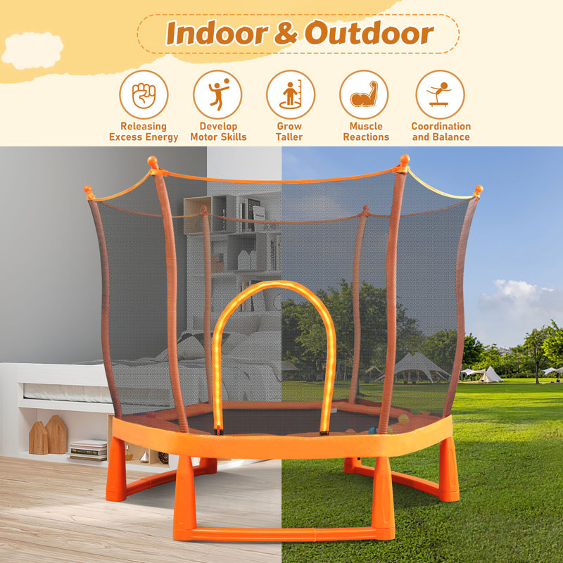 6FT Toddler Trampoline with Safety Net & Ocean Balls - Indoor/Outdoor Ball Pit Fun