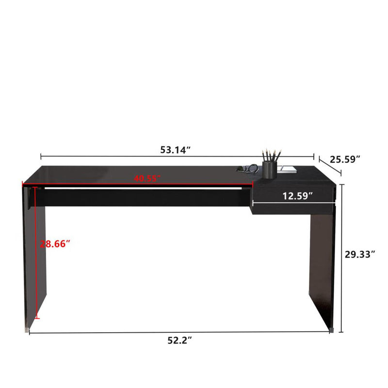 Modern Black Glass Writing Desk With Hidden Drawer Sleek Tempered Glass Study Table For Home Office Or Bedroom