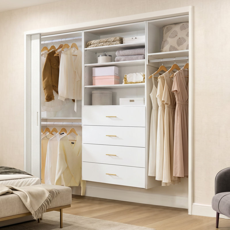 Altizer 72" H - 76.5" W Closet System With 4 Drawers And 3 Adjustable Shelves