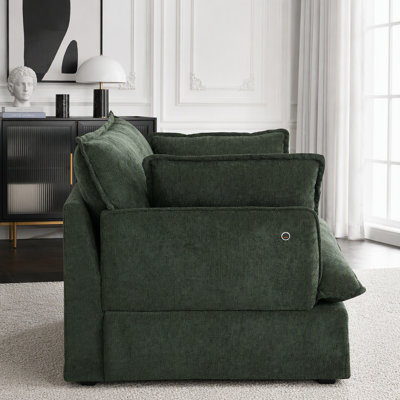 Fauteuil d'appoint surdimensionné avec charge USB / Type-C, chenille moelleuse et siège profond