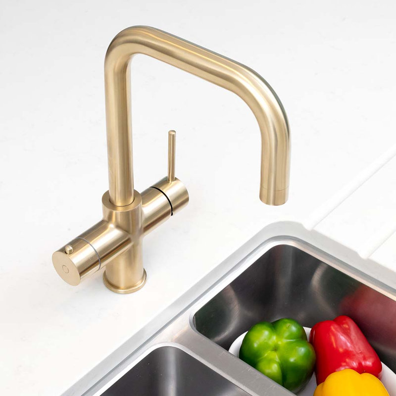4-in-1 Instant Boiling and Filtered Water Tap - D Shape - 2.4 Litre Boiler, Brushed Brass