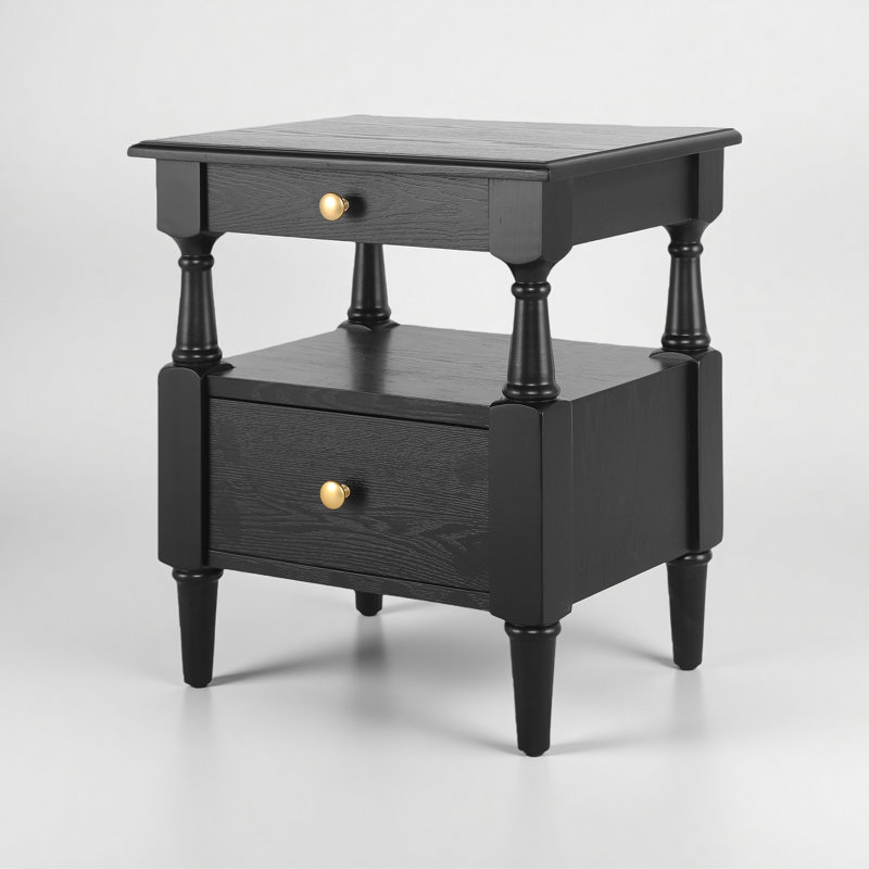 Table de chevet 2 tiroirs, Noir