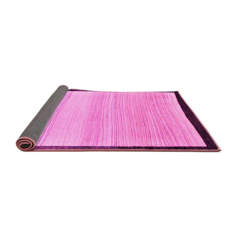 Tapis rose en laine et polyester tissé à la machine à motif abstrait Georgena, Rond 3 pi