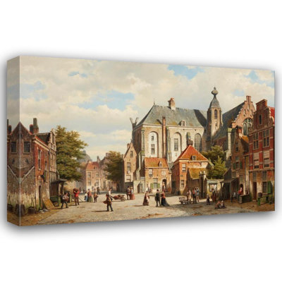 «A Busy Street in a Dutch Town» par willem Koekkoek - Art mural sur toile tendue avec châssis