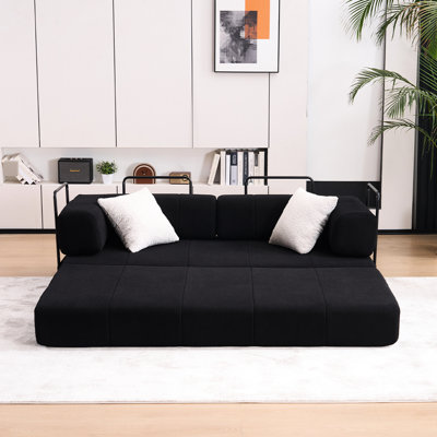 Lit pliant de 78,5 po avec 2 coussins, futon convertible 3 places, matelas à ressorts en mousse pour salon, bureau, appartement, velours côtelé, sommeil confortable