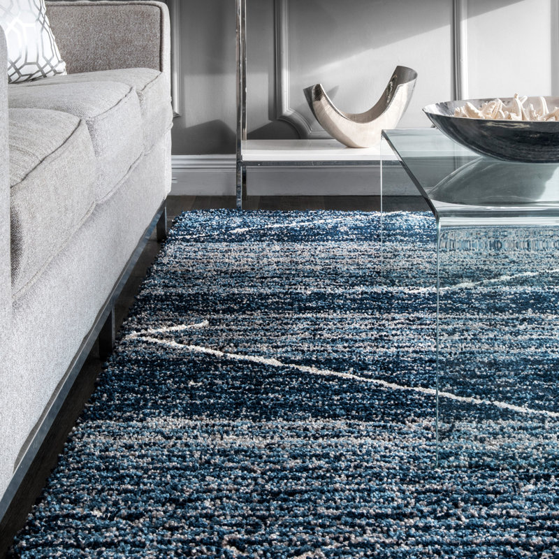 Tapis bleu / taupe / beige / crème Foran Performance Handmade, Rectangle 5 pi x 8 pi