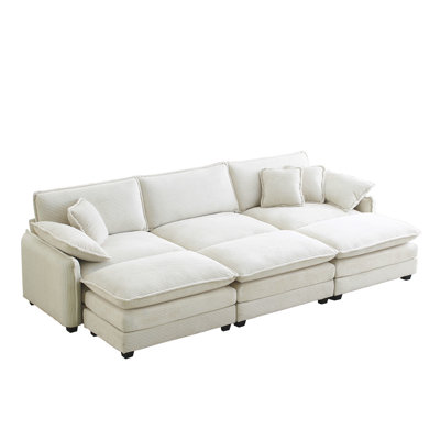 Canapé modulaire en velours côtelé avec 3 repose-pieds et coussins Hargraves