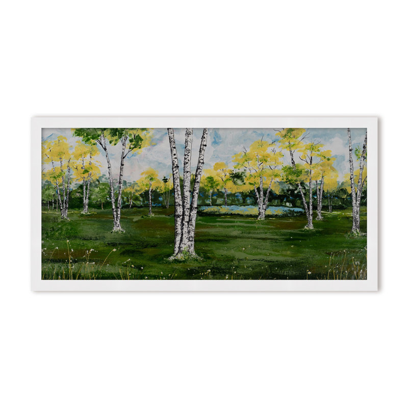 Nature Inspired "Summer Birchscape" Canvas Wall Art By , 24" H x 48" W, Framed Print, Beige