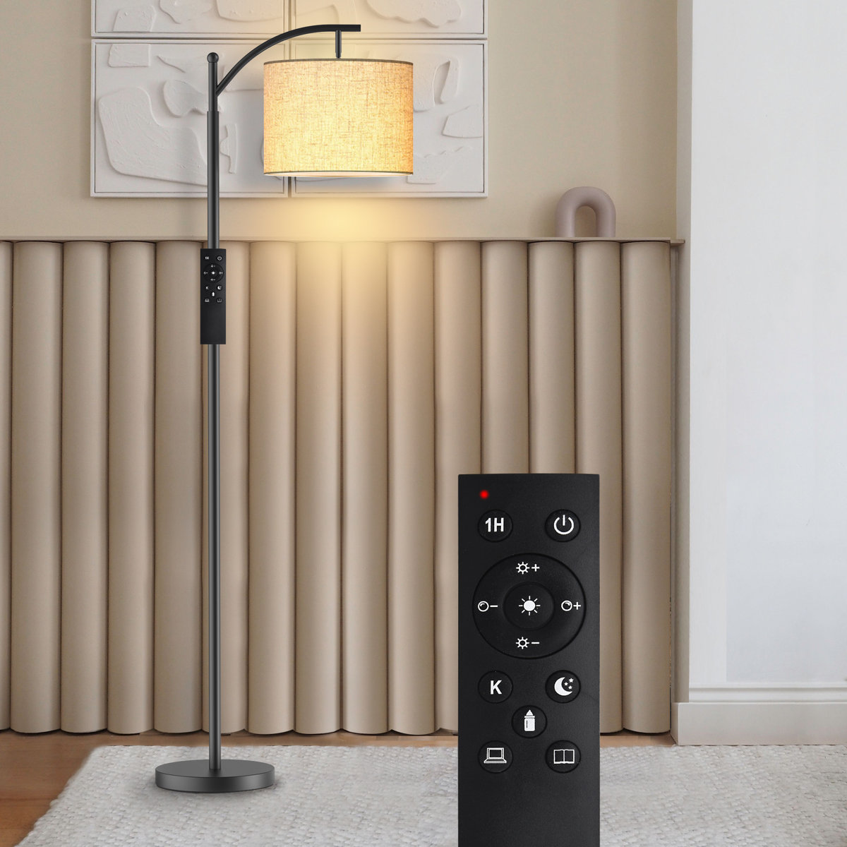 Latitude Run 62 Arched Floor Lamp With Remote Control And Bulb Included