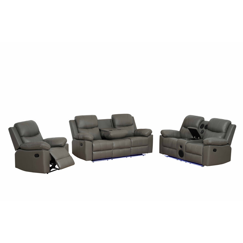 Ensemble de salon en similicuir 3 pièces, Gris