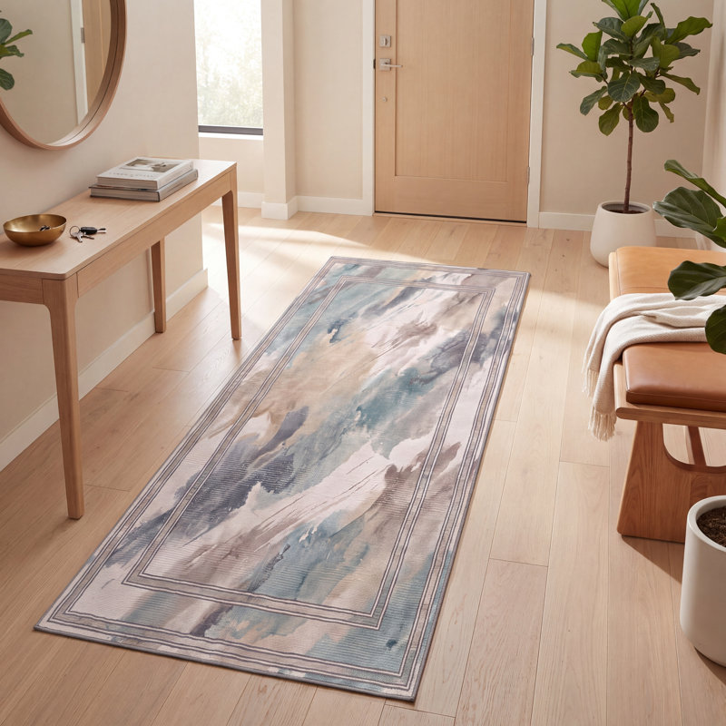 Tapis moderne opale à l'aquarelle abstraite, bleu sarcelle, beige, gris, brun, blanc, lavable à la machine, antidérapant, à poils courts, adapté à l'intérieur et à l'extérieur, pour salon, chambre, salle à manger, entrée, couloir, bureau