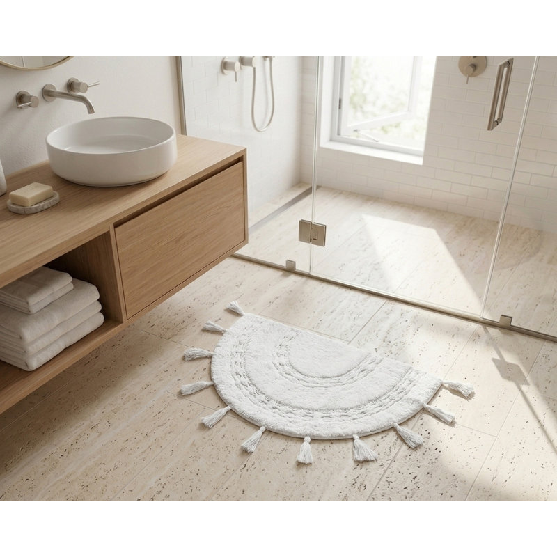 Tapis pour salle de bain Abinash, Blanc